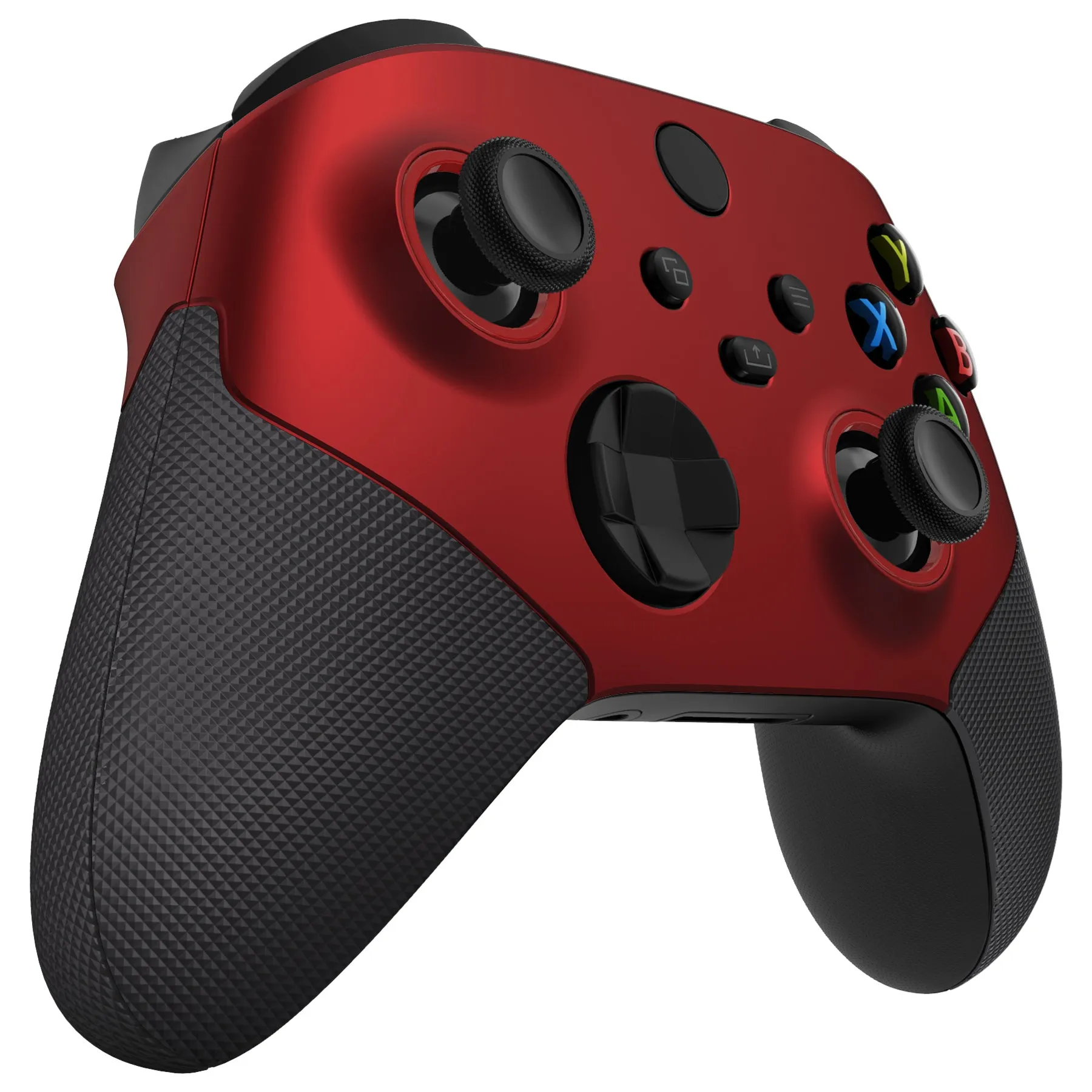 eXtremeRate Rubberized Scarlet Red & Black ASR Version Performance Rubberized Side Rails Front Shell with Accent Rings for Xbox Series X/S Controller - ZX3C3003