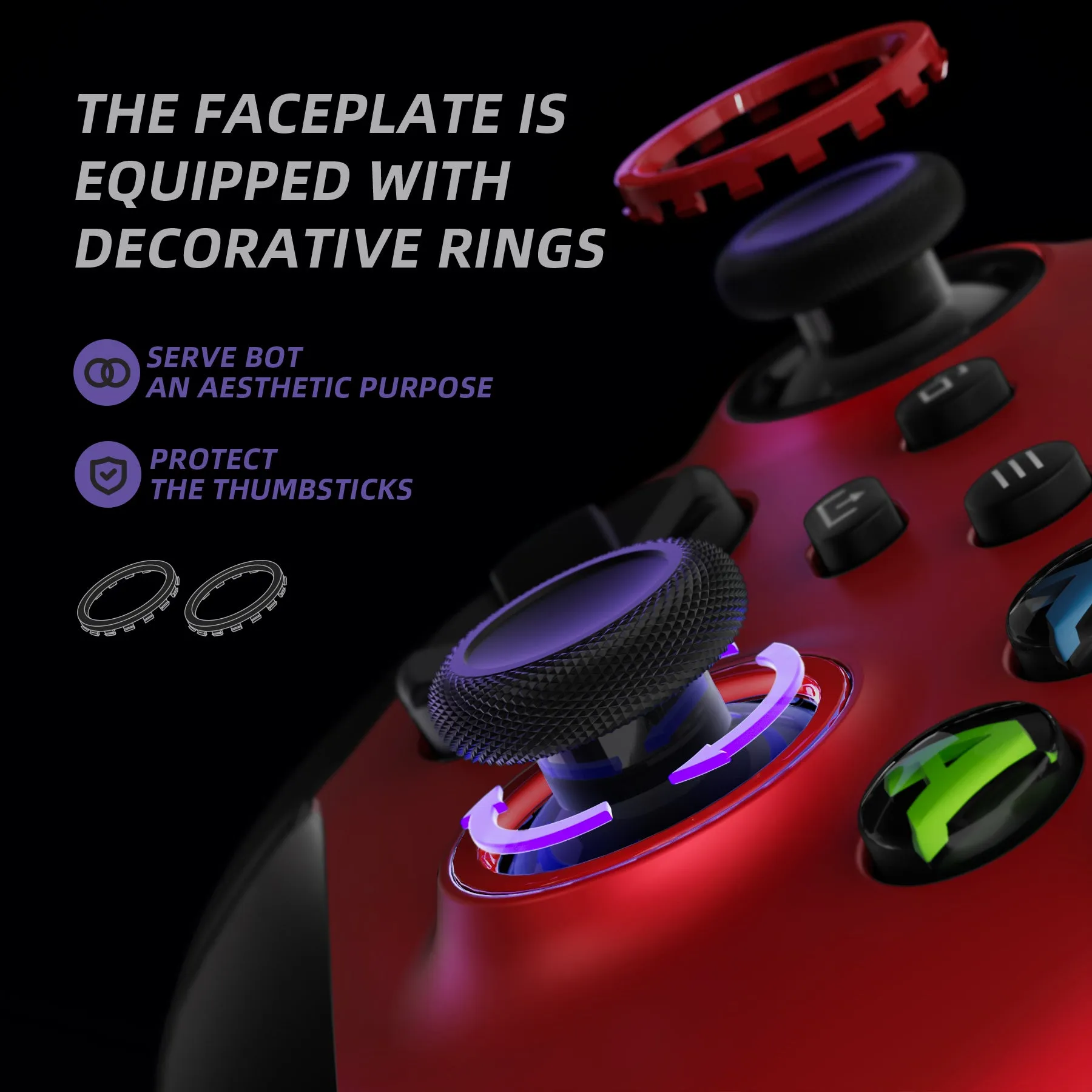 eXtremeRate Rubberized Scarlet Red & Black ASR Version Performance Rubberized Side Rails Front Shell with Accent Rings for Xbox Series X/S Controller - ZX3C3003