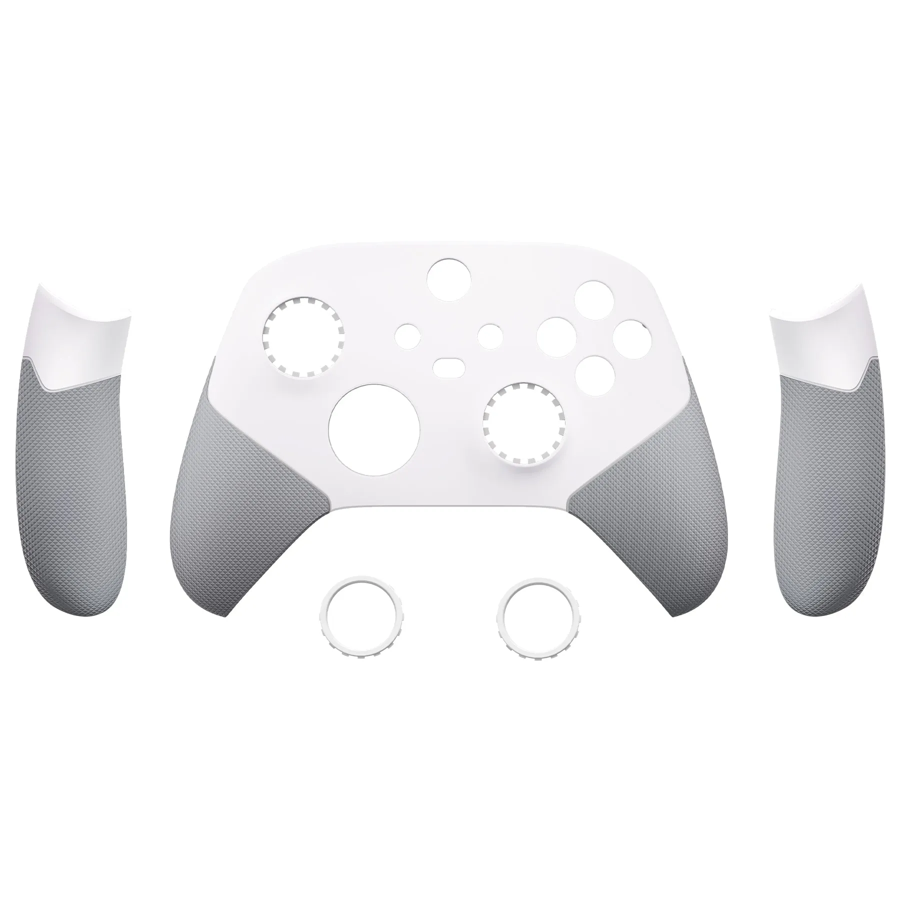 eXtremeRate Rubberized White & Gray ASR Version Performance Rubberized Side Rails Front Shell with Accent Rings for Xbox Series X/S Controller - ZX3C3009