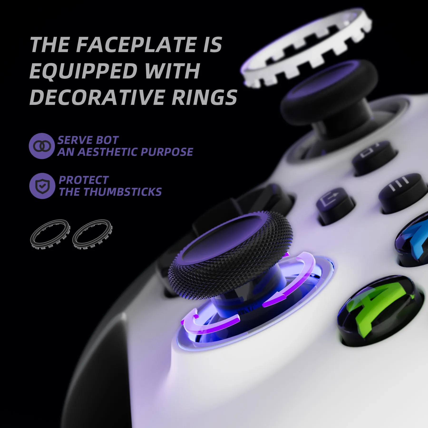 eXtremeRate Rubberized White & Gray ASR Version Performance Rubberized Side Rails Front Shell with Accent Rings for Xbox Series X/S Controller - ZX3C3009