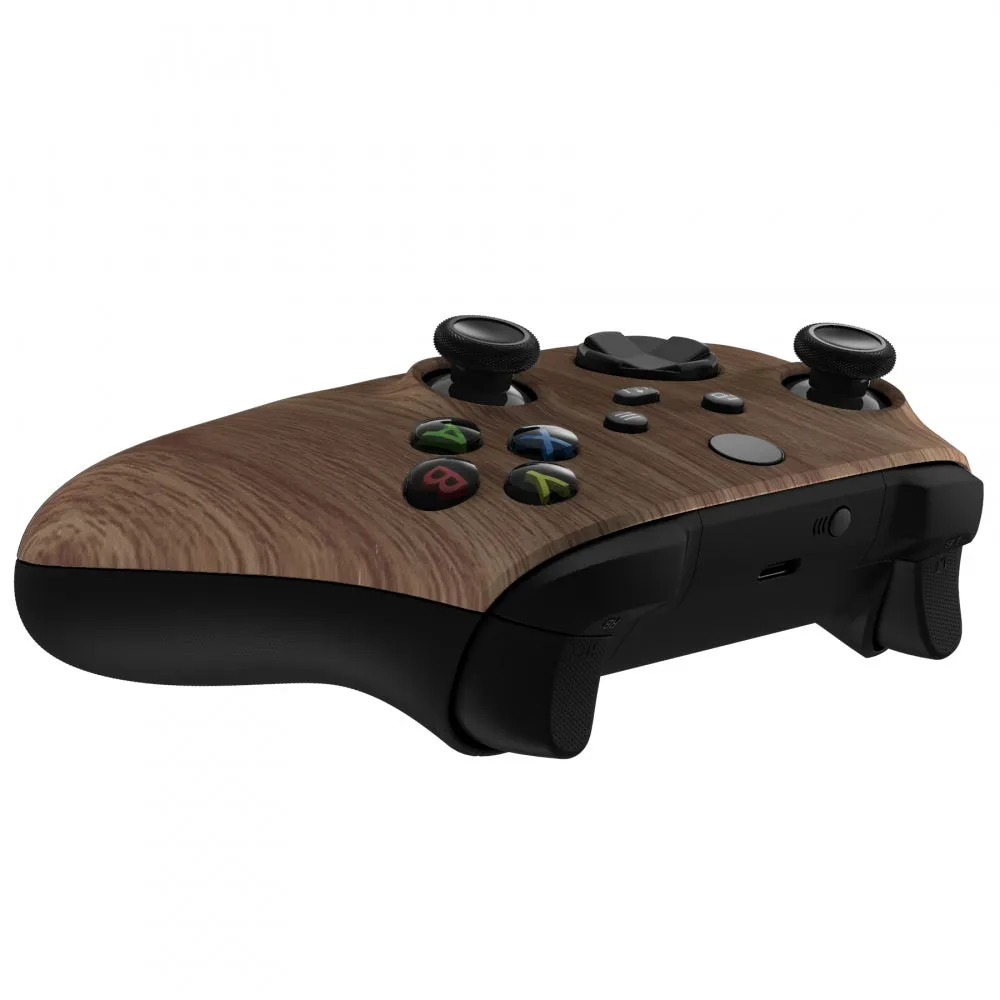 eXtremeRate Wood Grain Replacement Part Faceplate, Soft Touch Grip Housing Shell Case for Xbox Series S & Xbox Series X Controller Accessories - Controller NOT Included - FX3S215