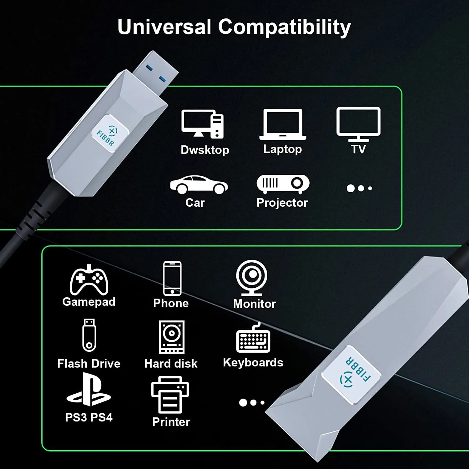 FIBBR Fiber Optic USB Type A 3.0 Male to Female Active Extension Cable (50 Ft)