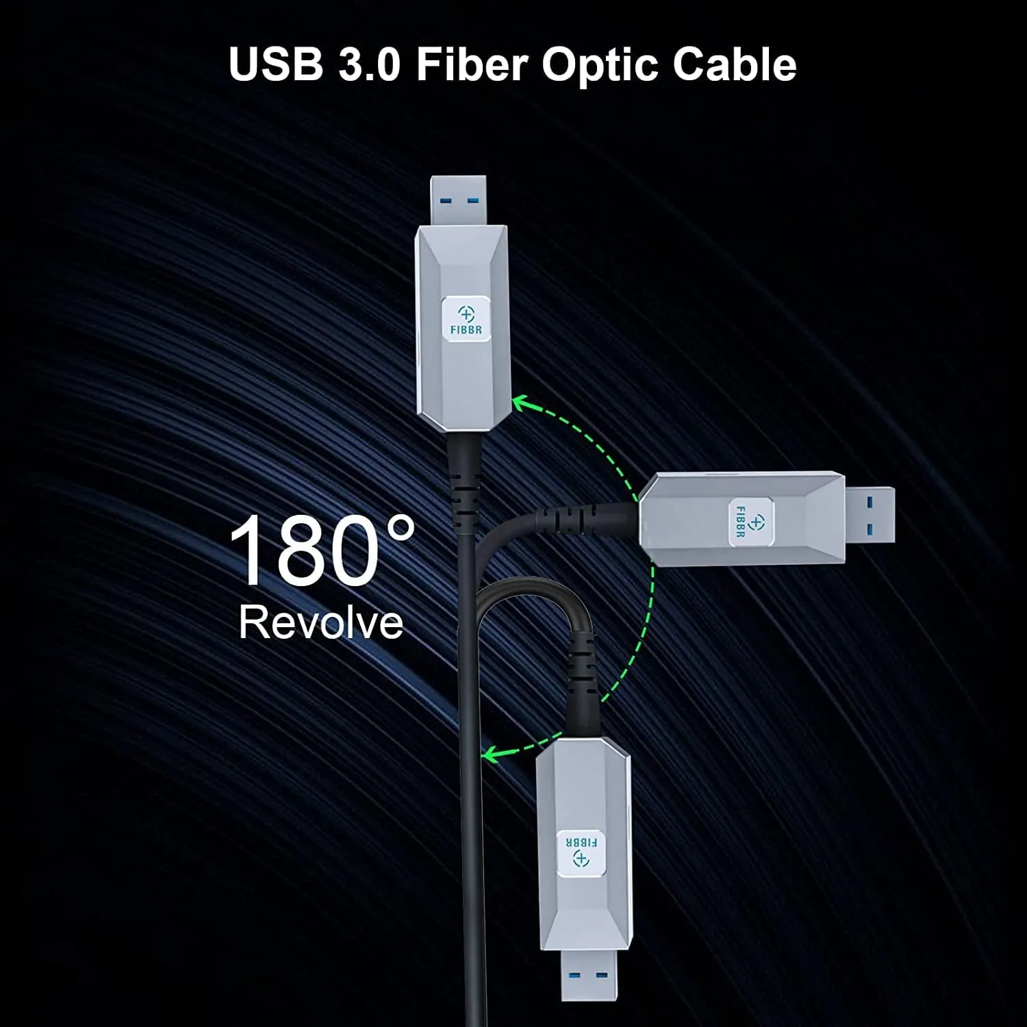 FIBBR Fiber Optic USB Type A 3.0 Male to Female Active Extension Cable (50 Ft)