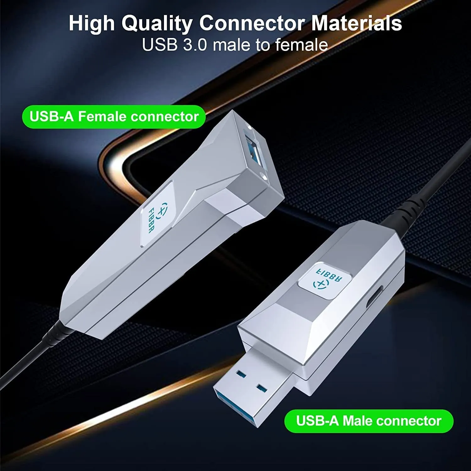FIBBR Fiber Optic USB Type A 3.0 Male to Female Active Extension Cable (50 Ft)
