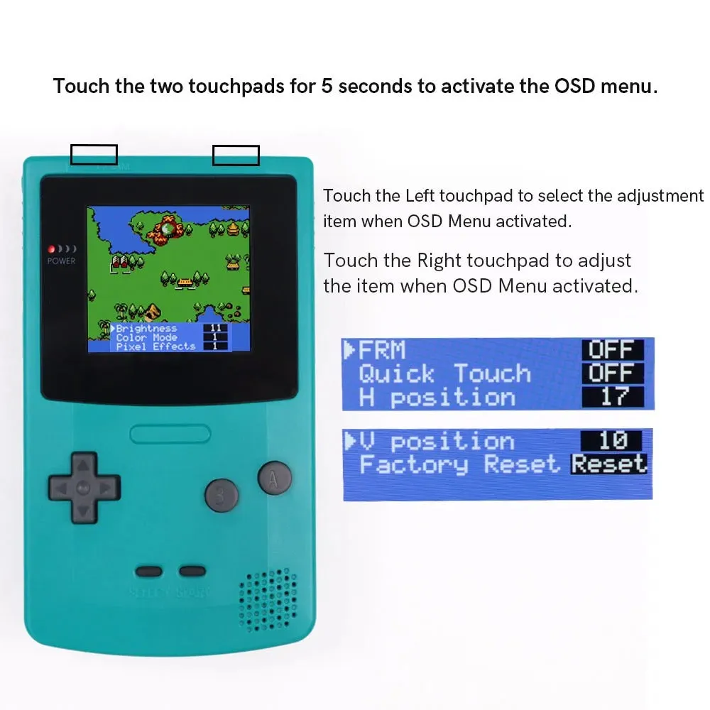 Game Boy Color 2.45 IPS LCD Backlit Display Kit with Laminated Lens & On-Screen Display - Hispeedido