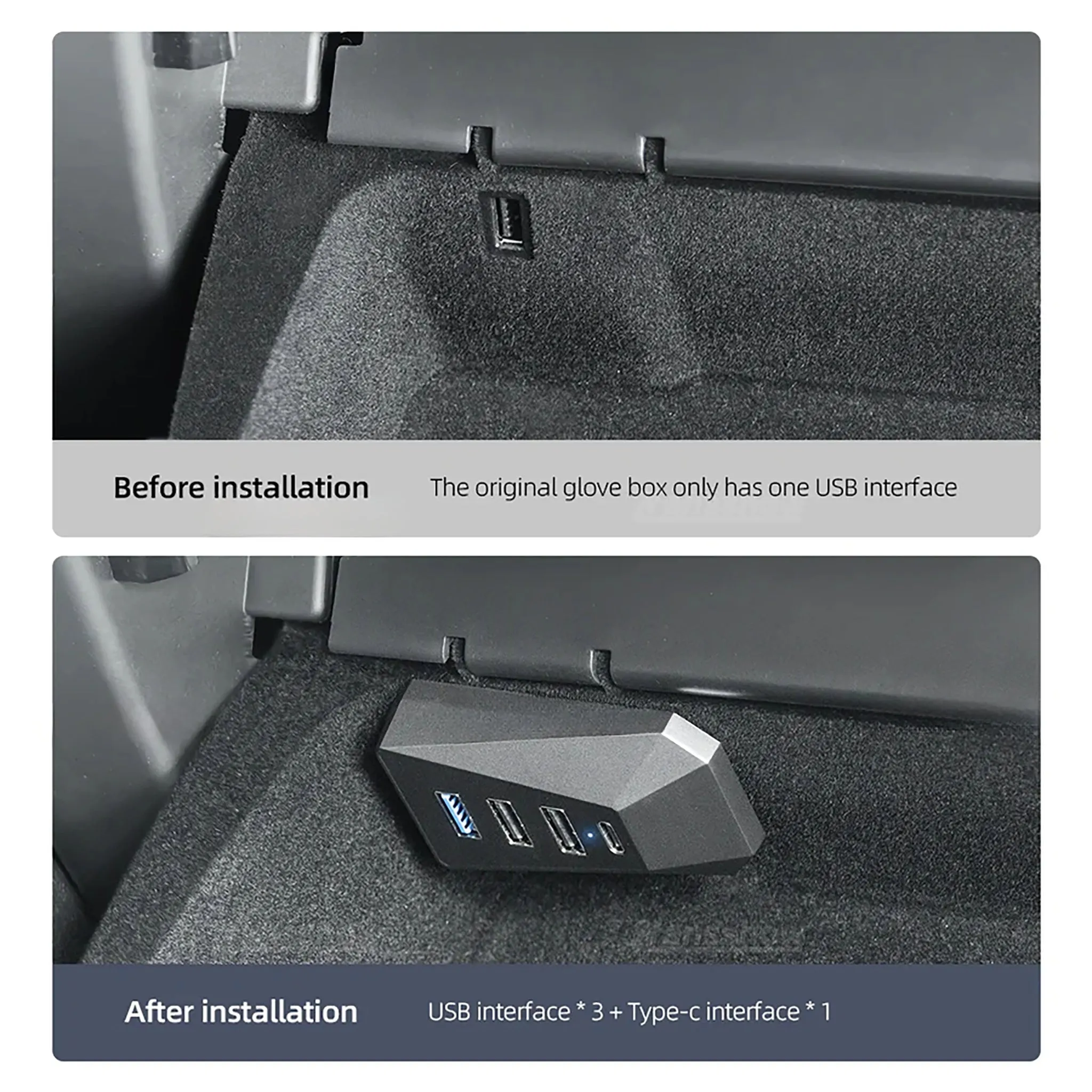 Glove Box USB Hub Multifunctional Docking For Tesla Model 3 / Y & Model 3 Highland