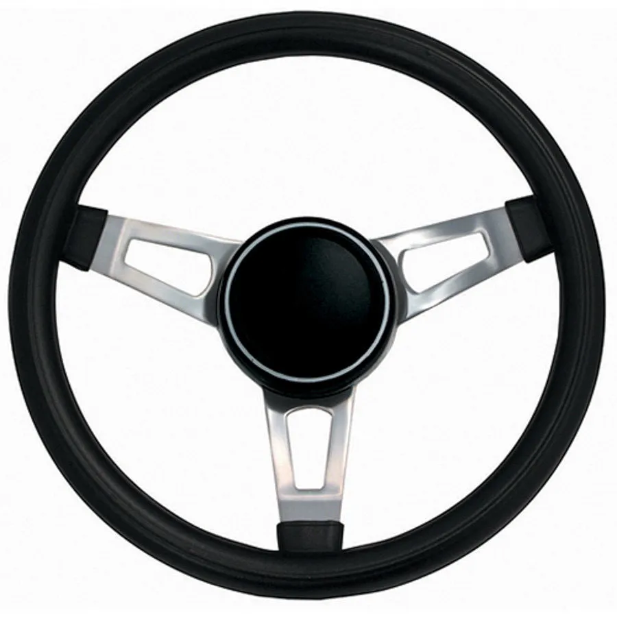 Grant Classic Nostalgia Steering Wheel - 15 in Diameter - 2.5 in Dish - 3-Spoke - Black Foam Grip - Nickel Plated