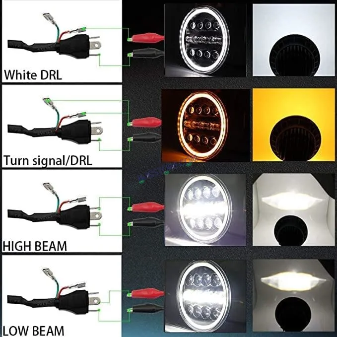 HJG 7 Inch 12 LED Full Ring Headlight Fitting Headlight Compatible with Royal Enfield Classic All Models