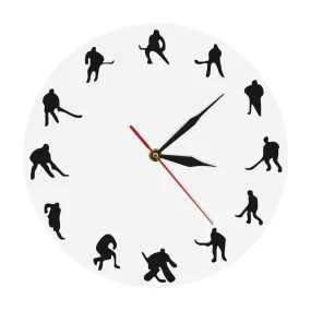 Hockey Minimalist Design Wall Clock Ice Hockey Field Hockey Sports Room Wall Decor Team Game Hockey Players Modern Wall Clock