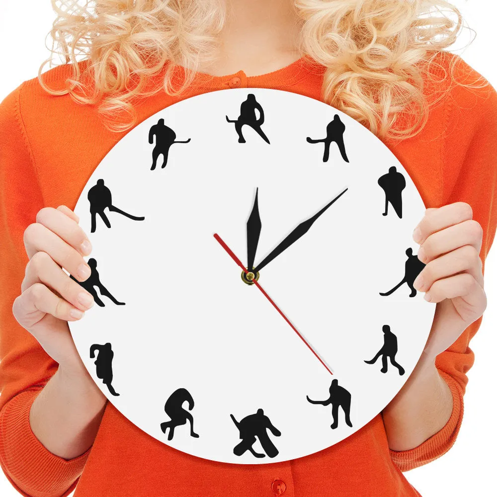 Hockey Minimalist Design Wall Clock Ice Hockey Field Hockey Sports Room Wall Decor Team Game Hockey Players Modern Wall Clock