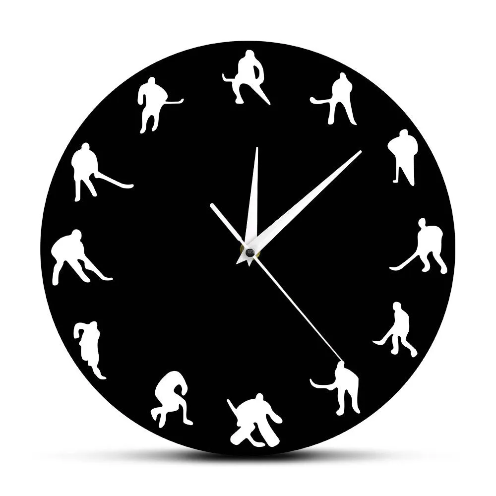 Hockey Minimalist Design Wall Clock Ice Hockey Field Hockey Sports Room Wall Decor Team Game Hockey Players Modern Wall Clock