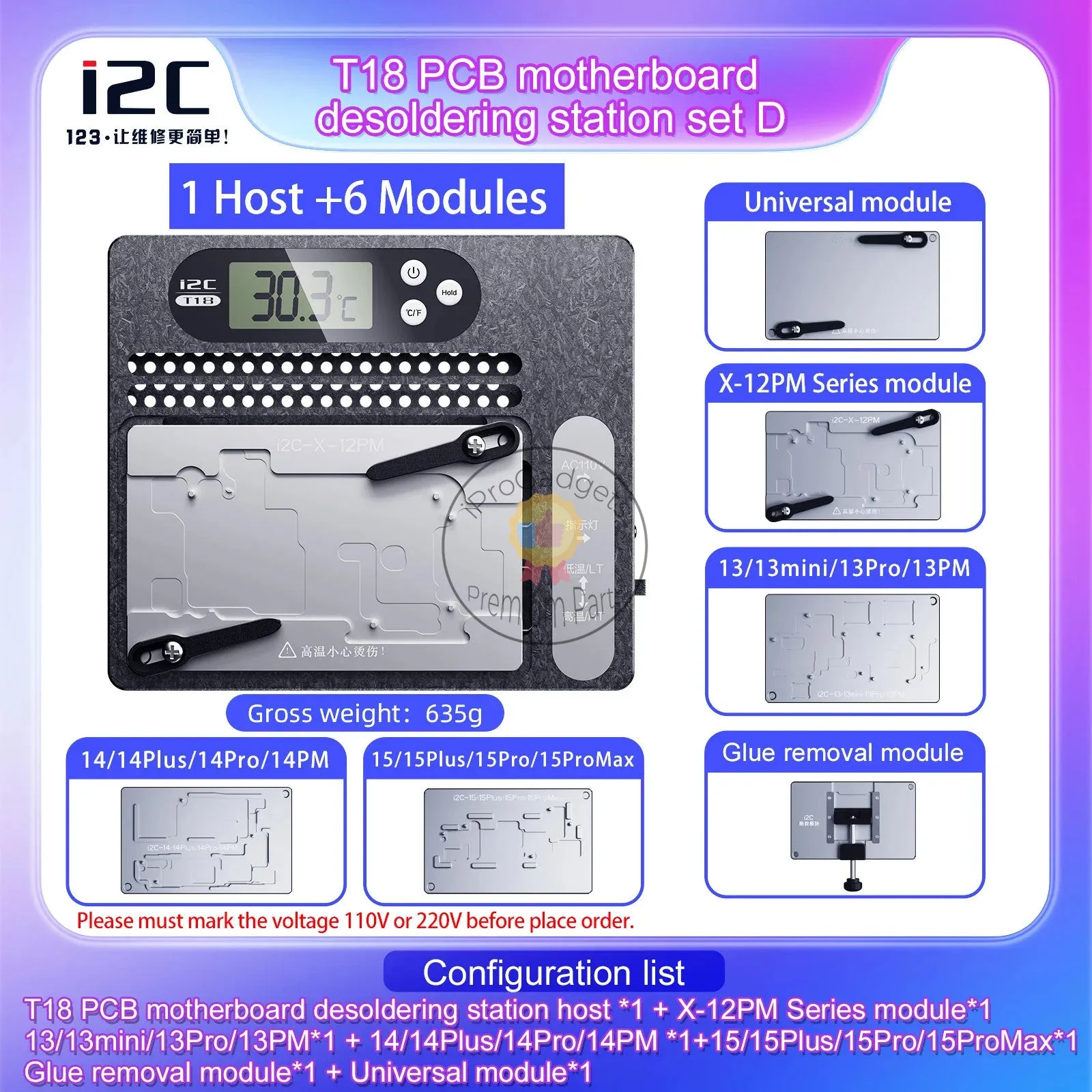 I2C T18 PCB Pre-heating Station for iPhone X-15Pro Max Android CPU Chip Degumming Motherboard Layered Desoldering Platform