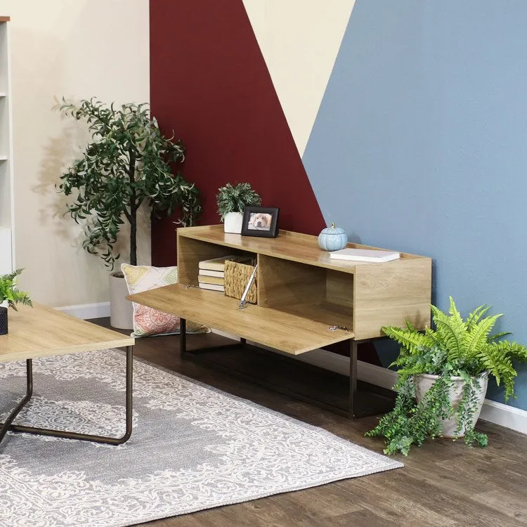Industrial-Style MDP Indoor Sideboard Buffet Table with Powder-Coated Steel Frame - Brown