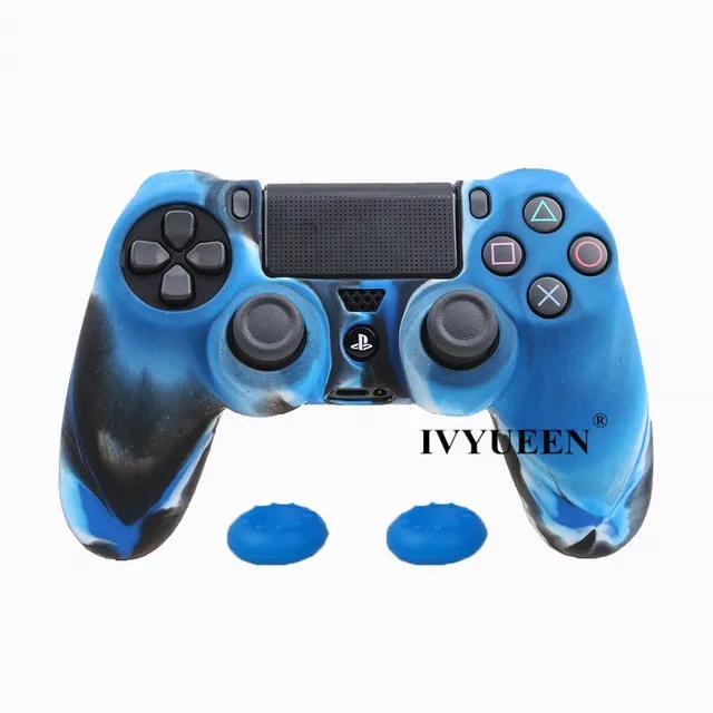 IVYUEEN Soft Silicone Rubber Case For Sony PlayStation Dualshock 4 PS4 DS4 Pro Slim Controller Skin Cover   2 Thumb Grips Caps