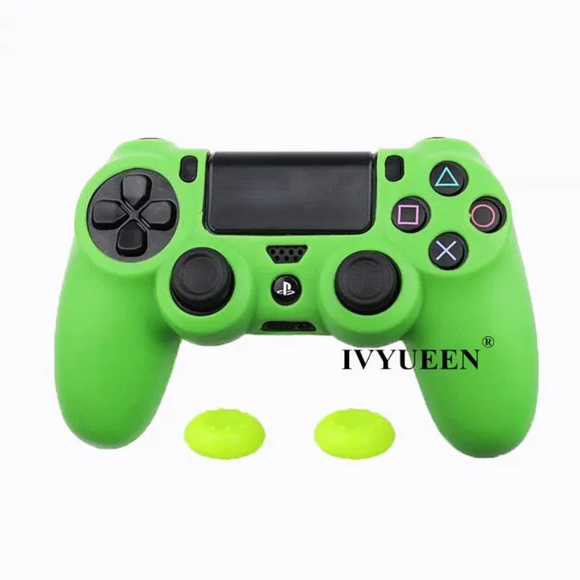 IVYUEEN Soft Silicone Rubber Case For Sony PlayStation Dualshock 4 PS4 DS4 Pro Slim Controller Skin Cover   2 Thumb Grips Caps