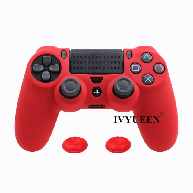 IVYUEEN Soft Silicone Rubber Case For Sony PlayStation Dualshock 4 PS4 DS4 Pro Slim Controller Skin Cover   2 Thumb Grips Caps