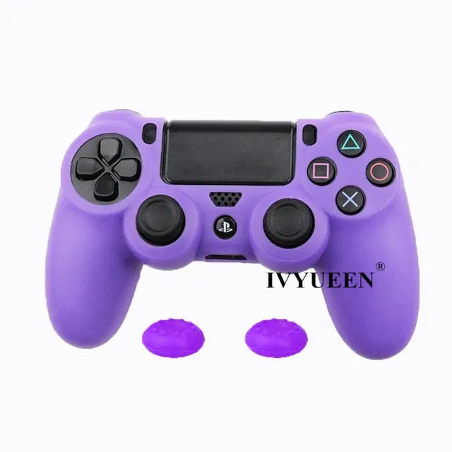 IVYUEEN Soft Silicone Rubber Case For Sony PlayStation Dualshock 4 PS4 DS4 Pro Slim Controller Skin Cover   2 Thumb Grips Caps