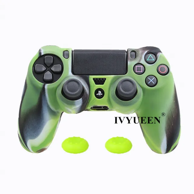 IVYUEEN Soft Silicone Rubber Case For Sony PlayStation Dualshock 4 PS4 DS4 Pro Slim Controller Skin Cover   2 Thumb Grips Caps