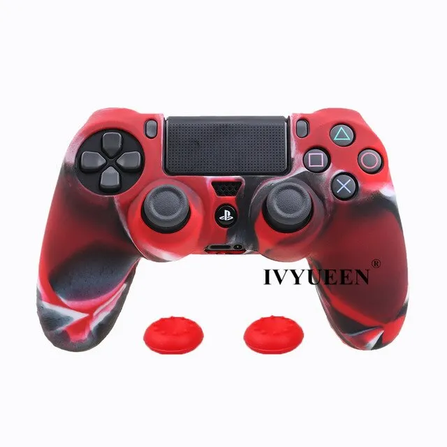IVYUEEN Soft Silicone Rubber Case For Sony PlayStation Dualshock 4 PS4 DS4 Pro Slim Controller Skin Cover   2 Thumb Grips Caps