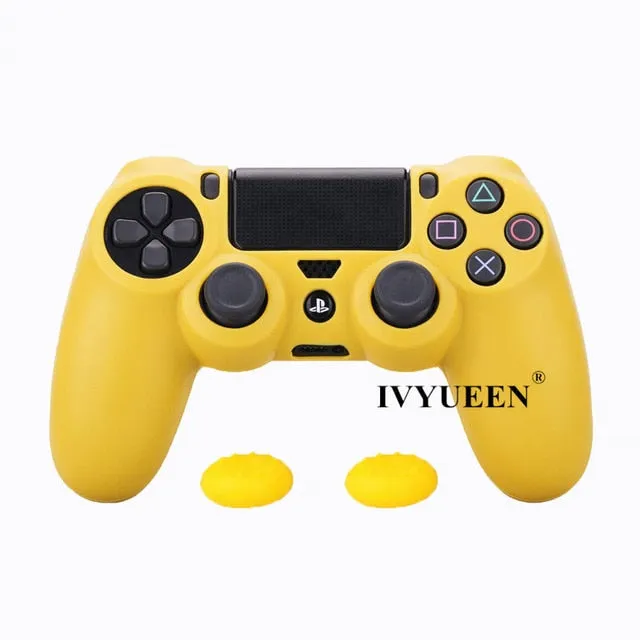 IVYUEEN Soft Silicone Rubber Case For Sony PlayStation Dualshock 4 PS4 DS4 Pro Slim Controller Skin Cover   2 Thumb Grips Caps