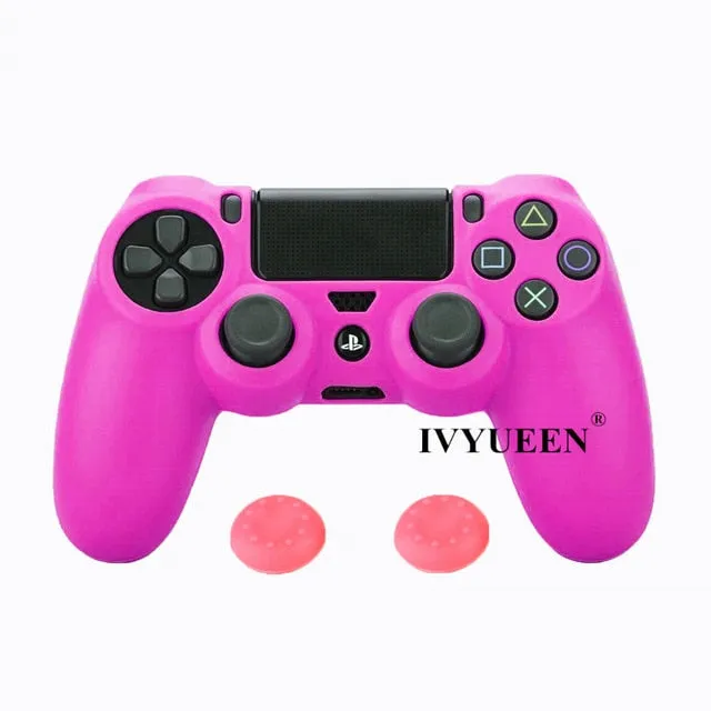 IVYUEEN Soft Silicone Rubber Case For Sony PlayStation Dualshock 4 PS4 DS4 Pro Slim Controller Skin Cover   2 Thumb Grips Caps