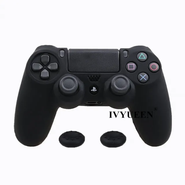 IVYUEEN Soft Silicone Rubber Case For Sony PlayStation Dualshock 4 PS4 DS4 Pro Slim Controller Skin Cover   2 Thumb Grips Caps