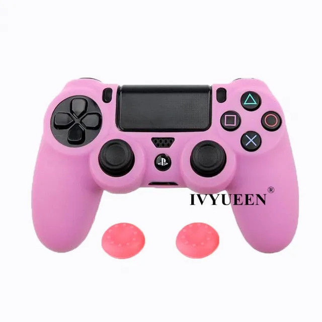 IVYUEEN Soft Silicone Rubber Case For Sony PlayStation Dualshock 4 PS4 DS4 Pro Slim Controller Skin Cover   2 Thumb Grips Caps