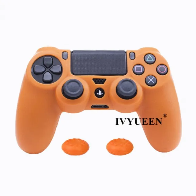 IVYUEEN Soft Silicone Rubber Case For Sony PlayStation Dualshock 4 PS4 DS4 Pro Slim Controller Skin Cover   2 Thumb Grips Caps