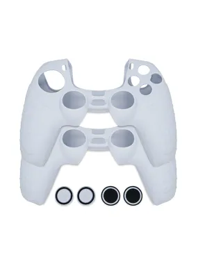 Mobilesteri Silicone Rubber Cover Skin Case & Thumb-Stick Grip Covers Set for PS5 Controllers (Twin Pack)