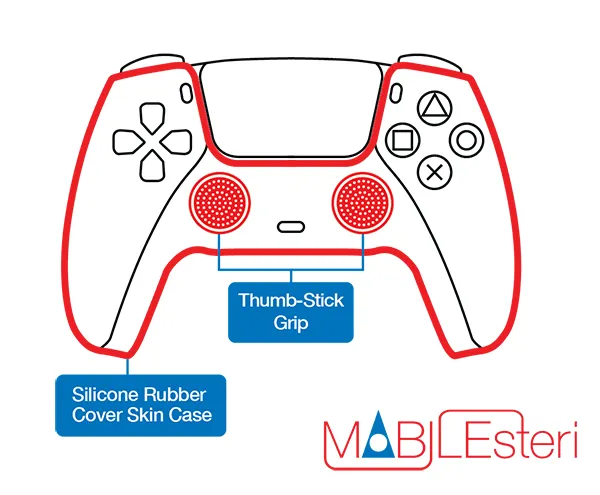 Mobilesteri Silicone Rubber Cover Skin Case & Thumb-Stick Grip Covers Set for PS5 Controllers (Twin Pack)