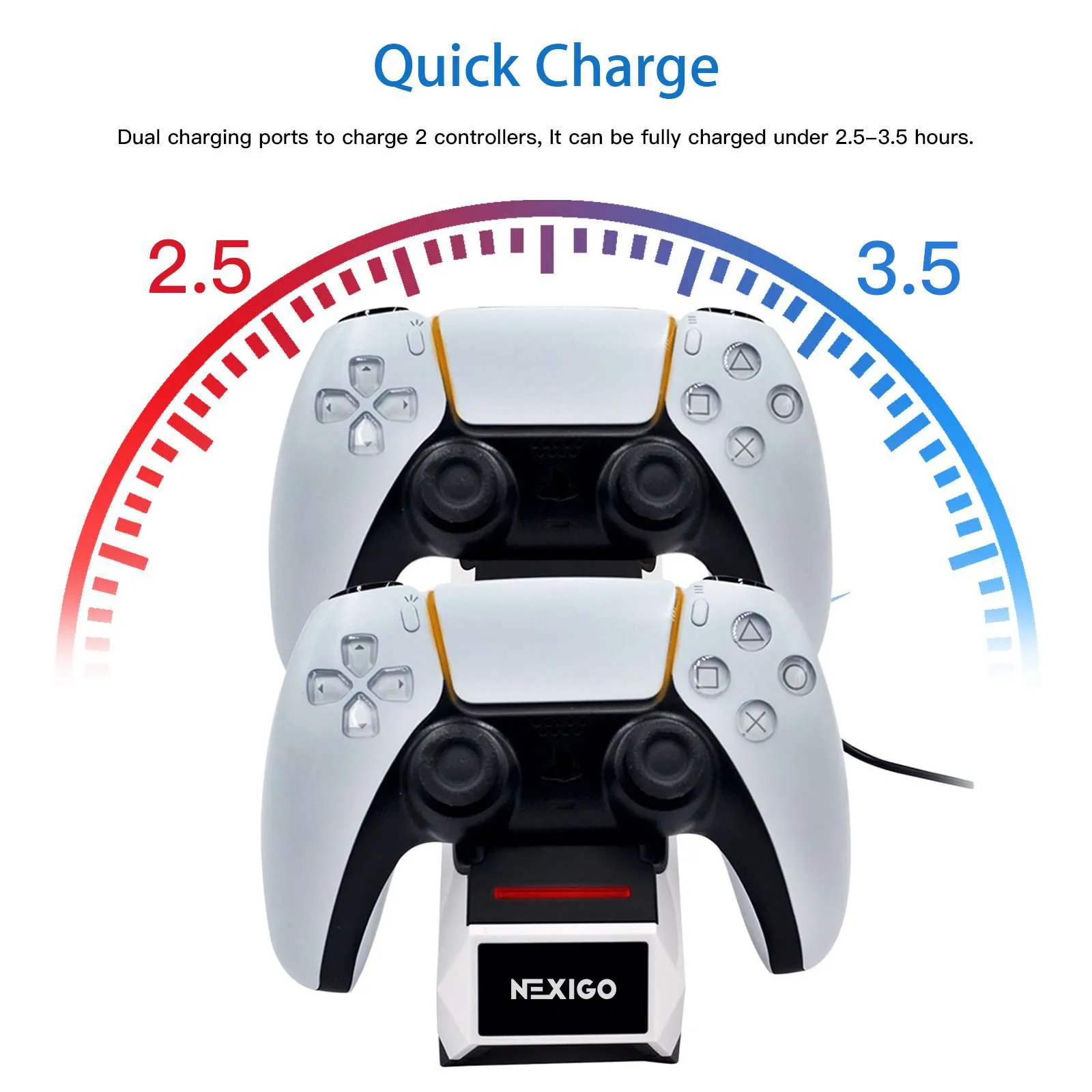 NexiGo PS5 Controller Charger with Thumb Grips