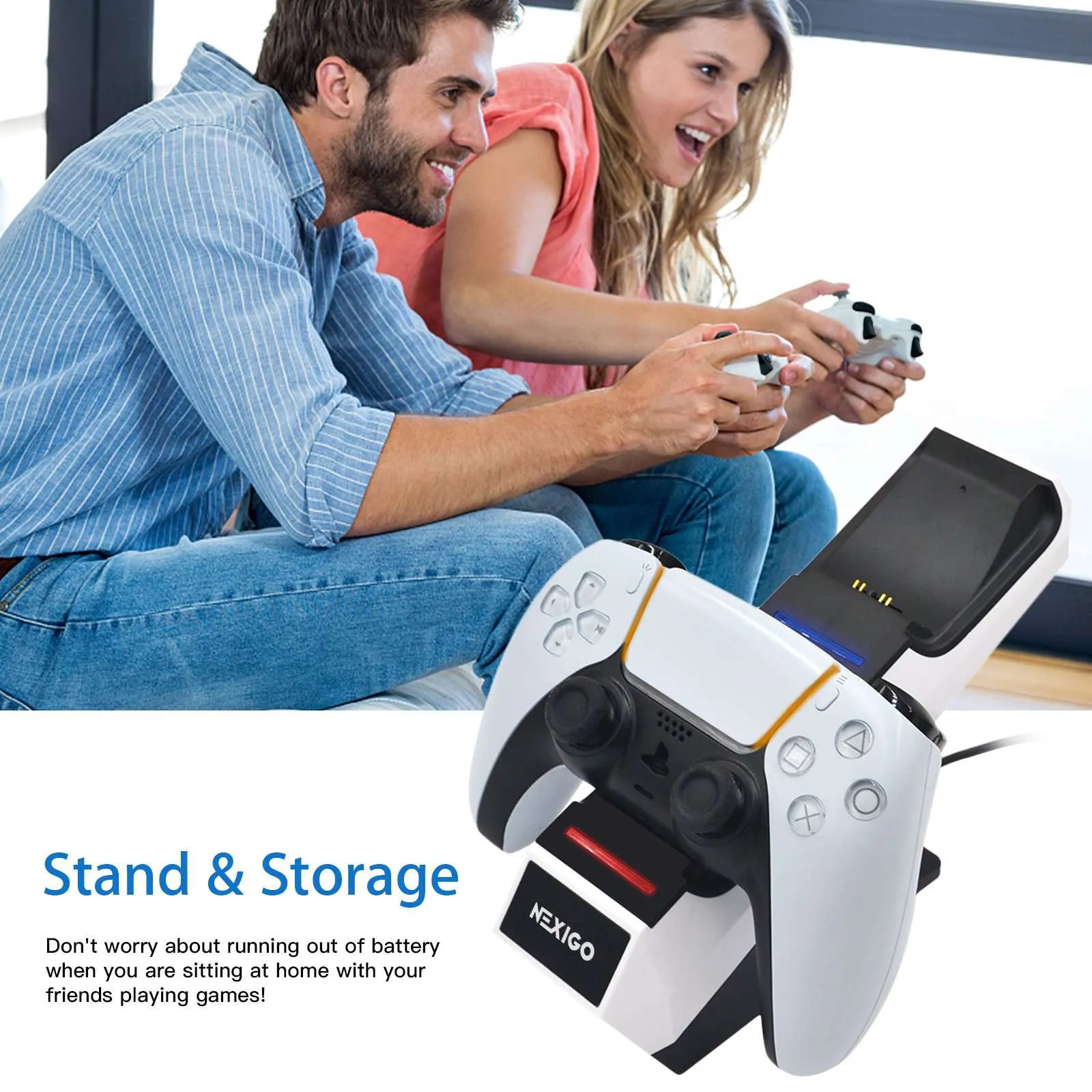 NexiGo PS5 Controller Charger with Thumb Grips
