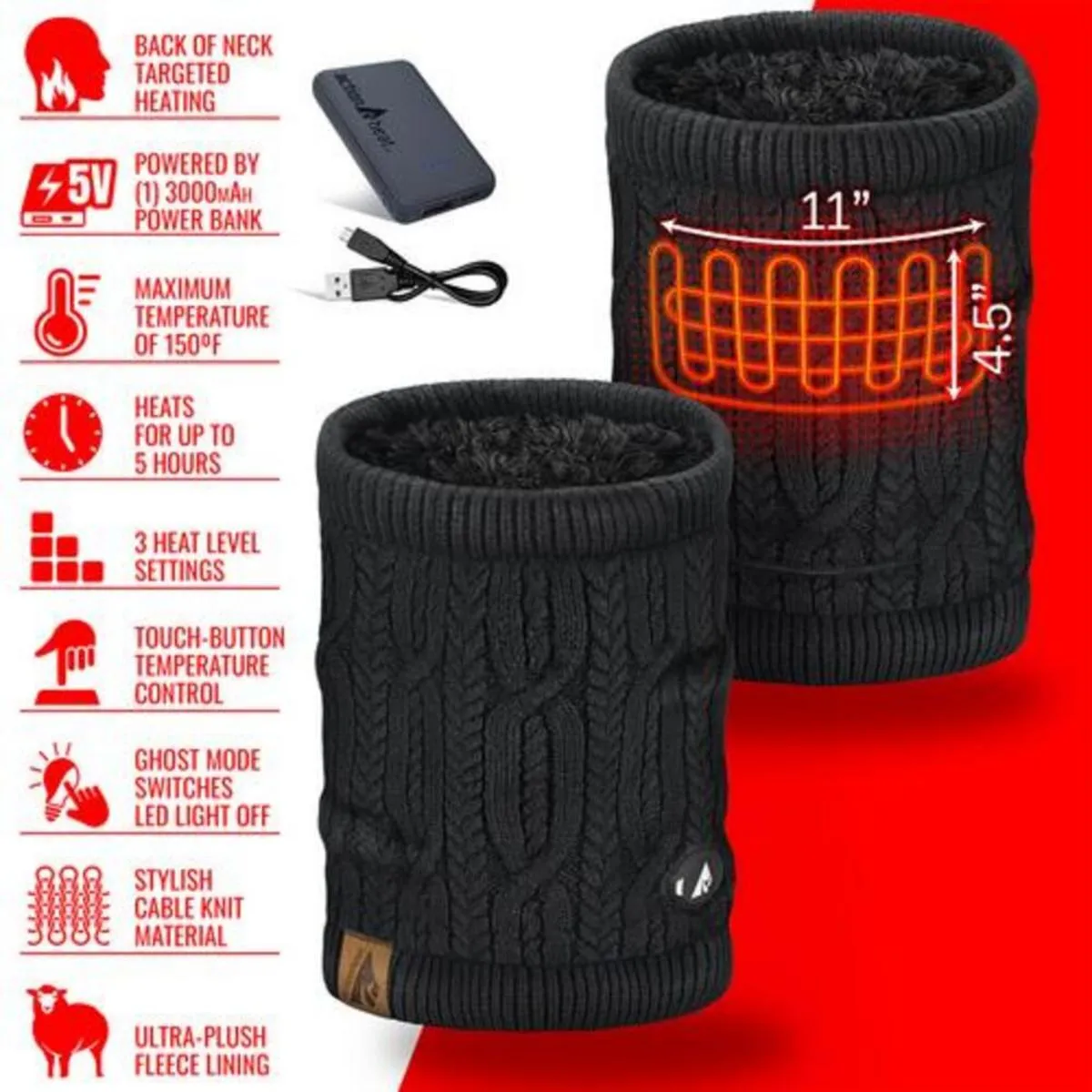 Open Box ActionHeat 5V Battery Heated Cable Knit Neck Gaiter