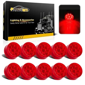Partsam 10Pcs 2 Inch Round Led Marker Lights Red 9 Diodes w Reflectors Truck Trailer Marker Clearance Lights Sealed Waterproof 12V, 2 Inch Round Led Marker Lights, 2 Inch Round Led Trailer Lights