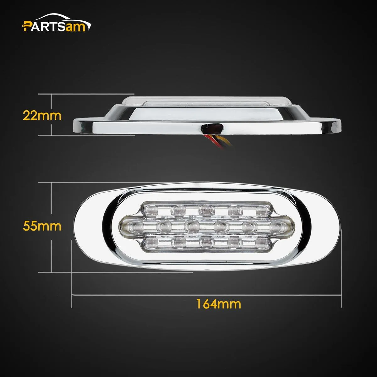 Partsam 10Pcs 6.5 Inch Clear Lens Amber Led Oval Marker Light 16 Diodes Sealed Flush Mount Led Side Marker Lights Turn Signal Lights Cab Panel Lights Replacement for Kenworth/Peterbilt