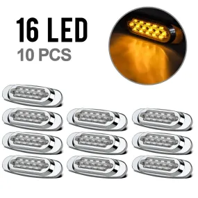 Partsam 10Pcs 6.5 Inch Clear Lens Amber Led Oval Marker Light 16 Diodes Sealed Flush Mount Led Side Marker Lights Turn Signal Lights Cab Panel Lights Replacement for Kenworth/Peterbilt