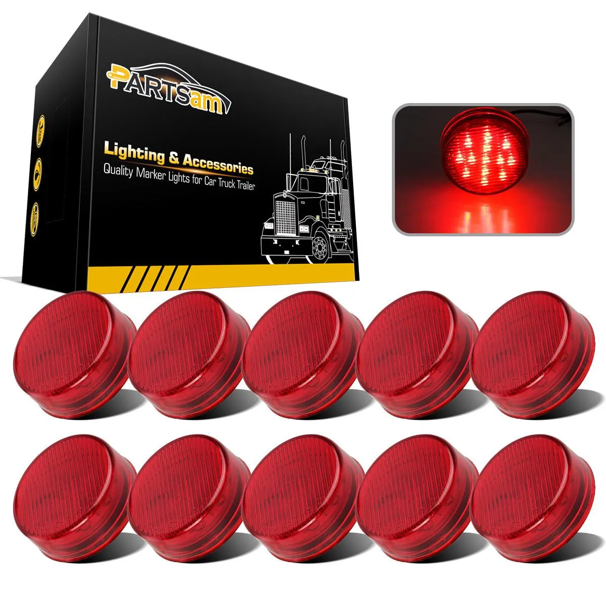 Partsam 10x 2.5" Round Side Marker light Clearance 13 Diodes Universal Use Sealed Red, 2.5 round led marker lights, 2.5 round led clearance lights, 2.5 round led trailer lights