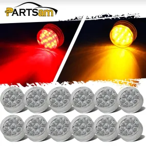 Partsam 12Pcs 2 inch Round Trailer Led Side Marker and Clearance Lights 9 Diodes with Reflectors Clear Lens Sealed Faceted 2 Inch Round LED Trailer Truck Led Marker Light Lamps Waterproof (6Amber   6Red)