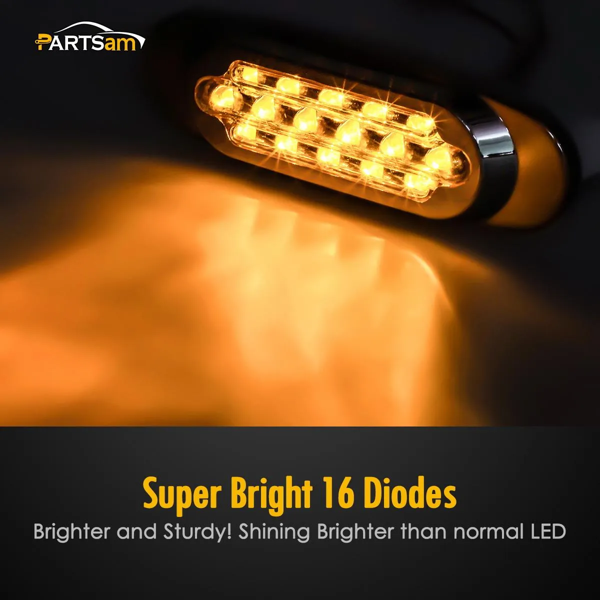 Partsam 14Pcs 6-1/2 Clear/Amber 16-LED Trailer Side Marker and Turn Signal Lights Chrome Flush Mount Style Lights Sealed Replacement for Peterbilt/Kenworth/Freightliner