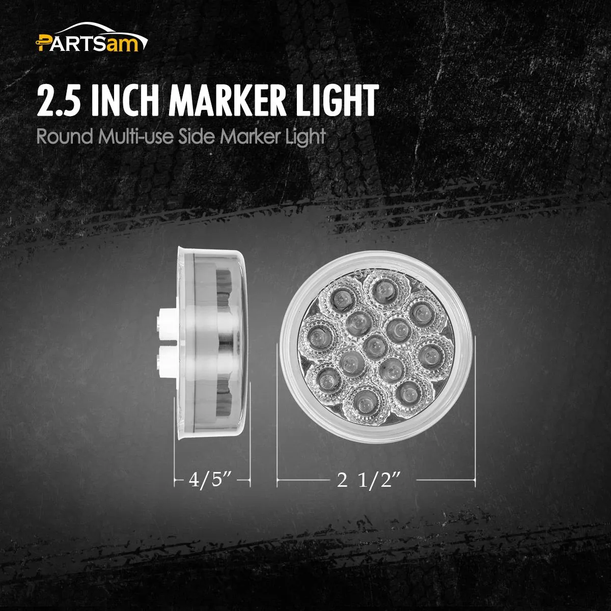 Partsam 2 Pcs Mini-Reflex Red Clear Lens Side indicator LED Marker Clearance Truck Light w/2 Standard Pin, Sealed Faceted 2.5 inch Round LED Trailer Sidelight ID Light Identification Taillight 13 Diodes