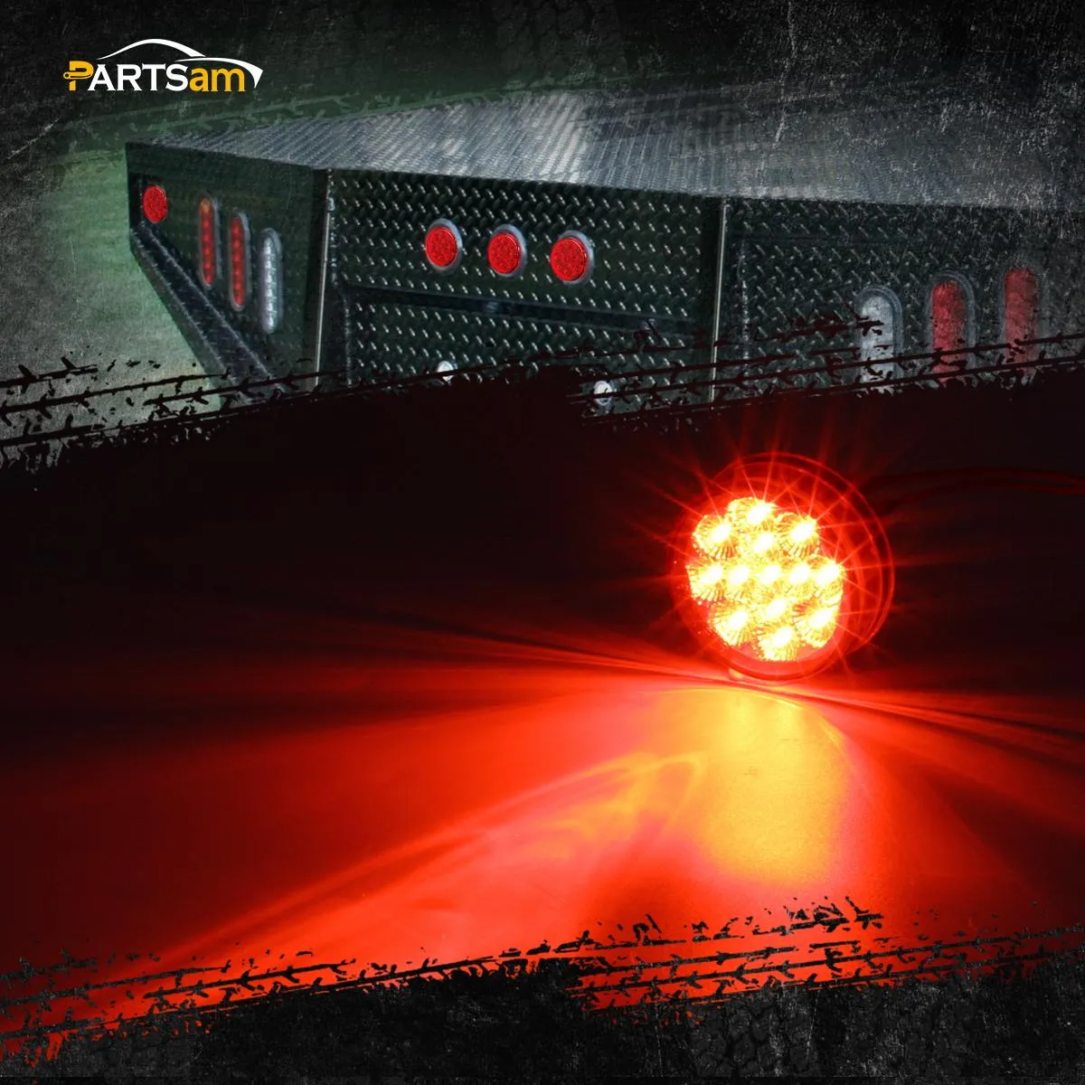 Partsam 2 Pcs Mini-Reflex Red Clear Lens Side indicator LED Marker Clearance Truck Light w/2 Standard Pin, Sealed Faceted 2.5 inch Round LED Trailer Sidelight ID Light Identification Taillight 13 Diodes