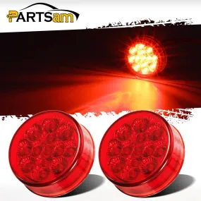 Partsam 2Pcs 2.5 Round Trailer Led Side Marker Lights Red 13 Diodes with Reflectors Waterproof 12V Sealed Trucks Lamps, 2.5 Round Led Marker Lights Cab Sleeper Panel Lights