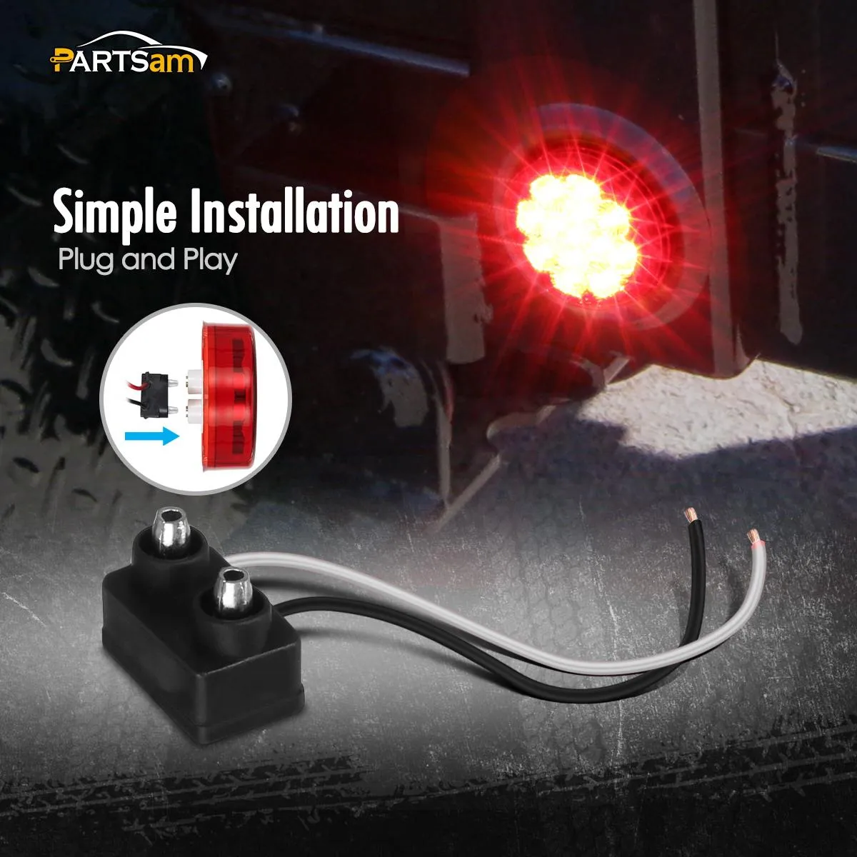 Partsam 2Pcs 2.5 Round Trailer Led Side Marker Lights Red 13 Diodes with Reflectors Waterproof 12V Sealed Trucks Lamps, 2.5 Round Led Marker Lights Cab Sleeper Panel Lights
