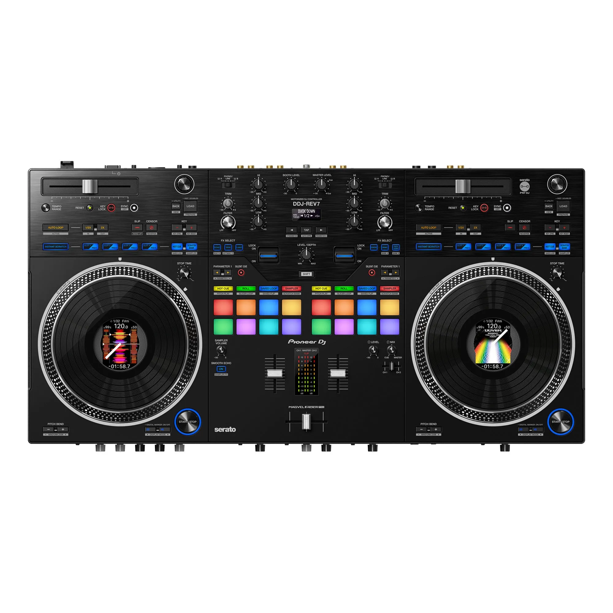 Pioneer DJ Scratch-Style 2-Channel Professional DJ Controller for Serato DJ Pro, Professional DJ Equipment Audio Interface Mixer - Black (DDJ-REV7)
