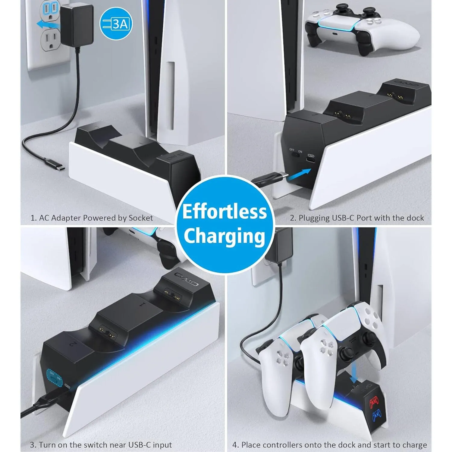 PS5 Controller Charger Station with Fast Charging AC Adapter 5V/3A  (Refurbished)