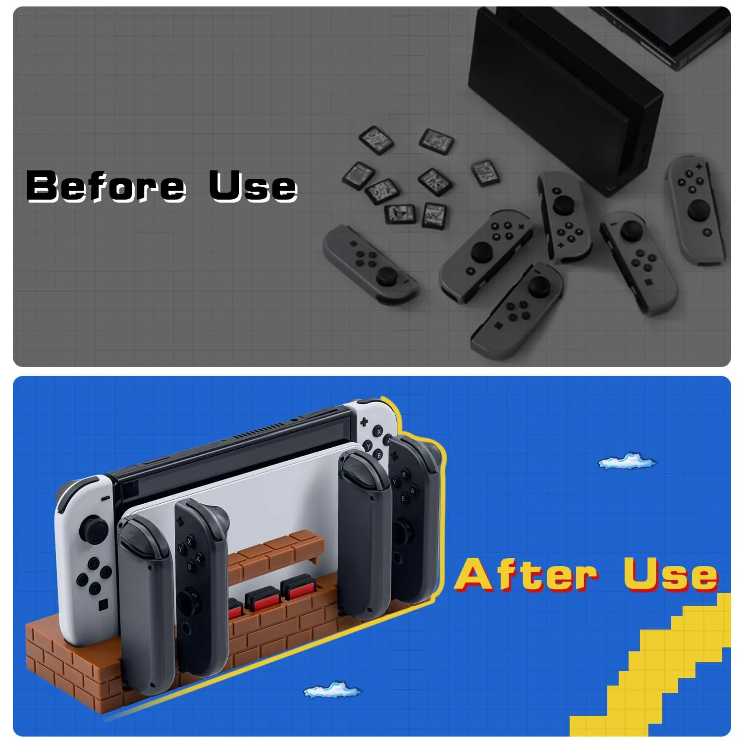 Red Brick Charging Dock with 8 Game Card Slots for Nintendo Switch/Switch OLED Joy-Cons (HS-SW488)