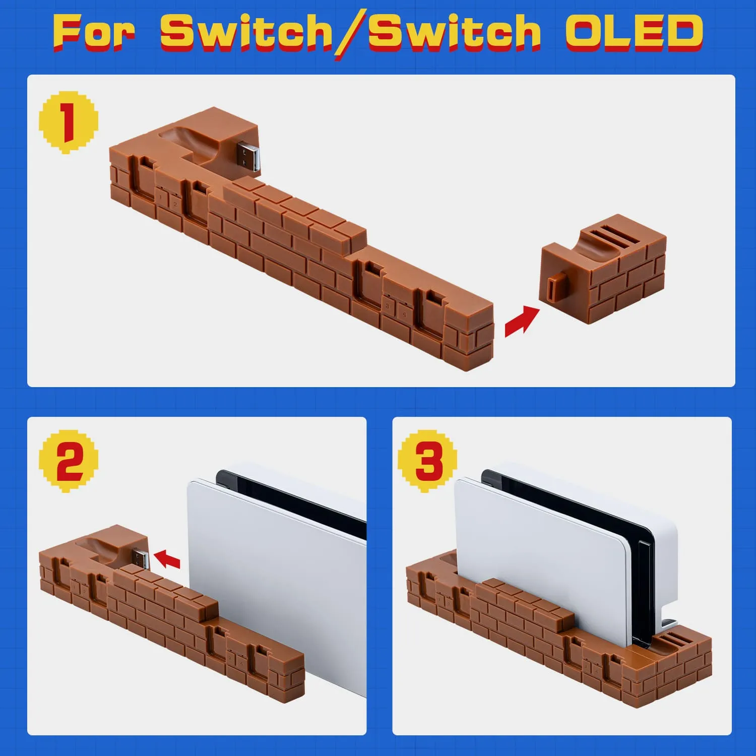 Red Brick Charging Dock with 8 Game Card Slots for Nintendo Switch/Switch OLED Joy-Cons (HS-SW488)