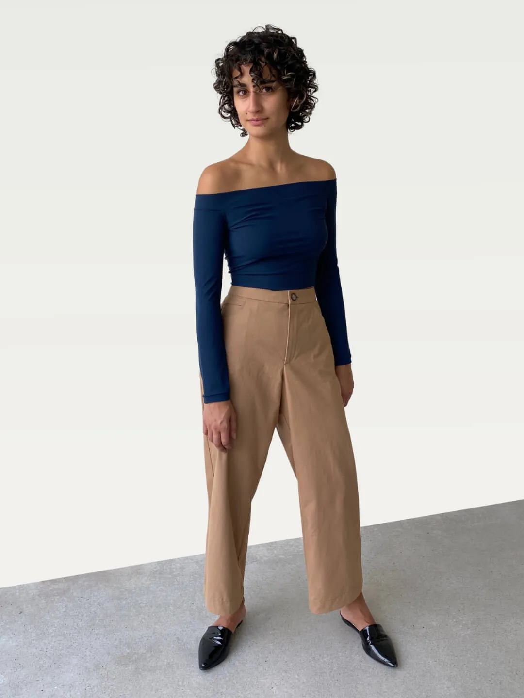 Technical Off-Shoulder Top in Deep Navy