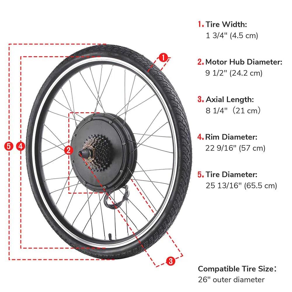 TheLAShop 48v 1000w 26 Inch Front/ Rear Electric Bicycle Motor Conversion Kit
