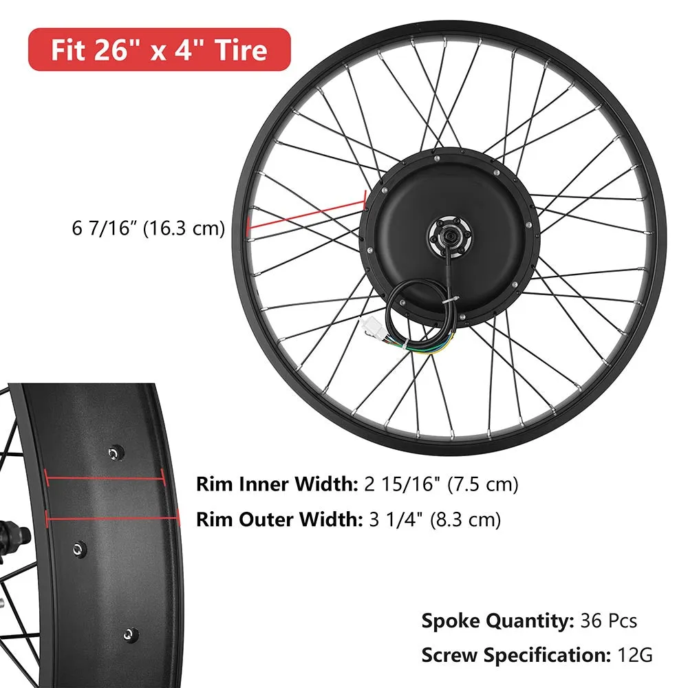 TheLAShop eBike Kit Fat Bike Motor Hub 1500W 48V 26x4.0in